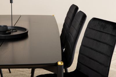 Venture Home Pelle & Windu Rektangulärt Matbord 190 x 90 Svart + 6 st Matstolar Svart