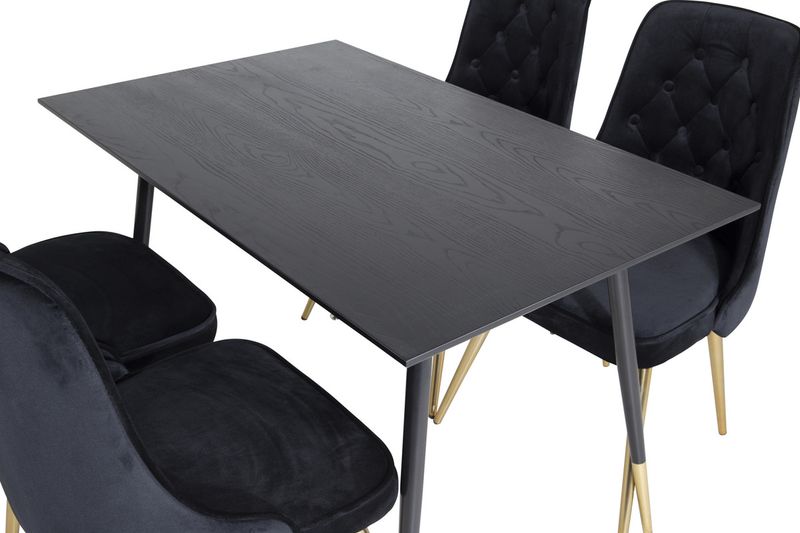Venture Home Dipp & Velvet Deluxe Rektangulärt Matbord 120 x 85 Svart + 4 st Matstolar Svart