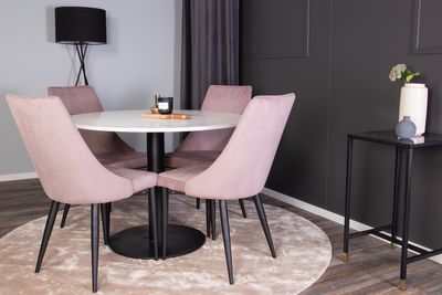 Venture Home Leone & Razzia 4 st Matstolar Gammelrosa + Runt Matbord ⌀106 Vit