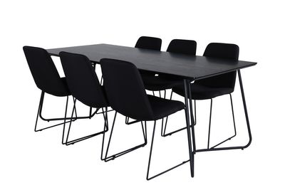 Venture Home Muce & Petra 6 st Matstolar Svart + Rektangulärt Matbord 190 x 90 Svart