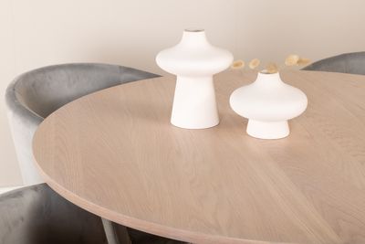 Venture Home Berit & Bianca 4 st Matstolar Grå + Runt Matbord ⌀110 Vitputsad