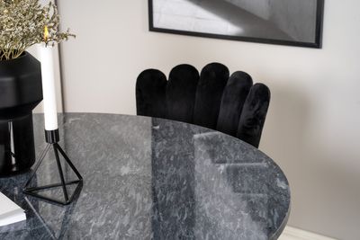 Venture Home Limhamn & Estelle 4 st Matstolar Svart + Runt Matbord ⌀106 Mörkgrå