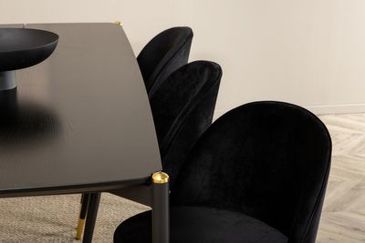 Venture Home Pelle & Velvet Rektangulärt Matbord 190 x 90 Svart + 6 st Matstolar Svart