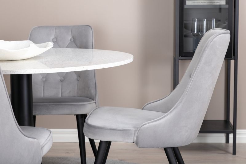 Venture Home Razzia & Velvet Deluxe Runt Matbord ⌀106 Vit + 4 st Matstolar Ljusgrå