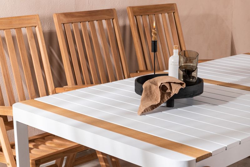 Venture Home Togo & Kenya Rektangulärt Matbord 200 x 100 Vit + 6 st Positionsstolar Natur