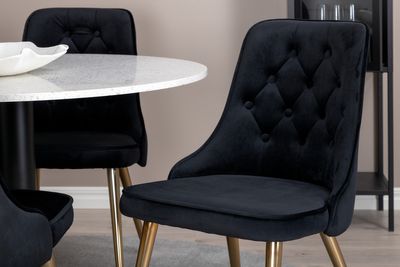 Venture Home Razzia & Velvet Deluxe Runt Matbord ⌀106 Vit + 4 st Matstolar Svart