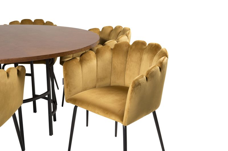 Venture Home Limhamn & Copenhagen 6 st Matstolar Gul + Runt Matbord ⌀140 Brun