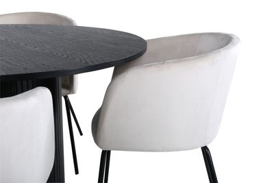 Venture Home Berit & Bianca 4 st Matstolar Beige + Runt Matbord ⌀110 Svart