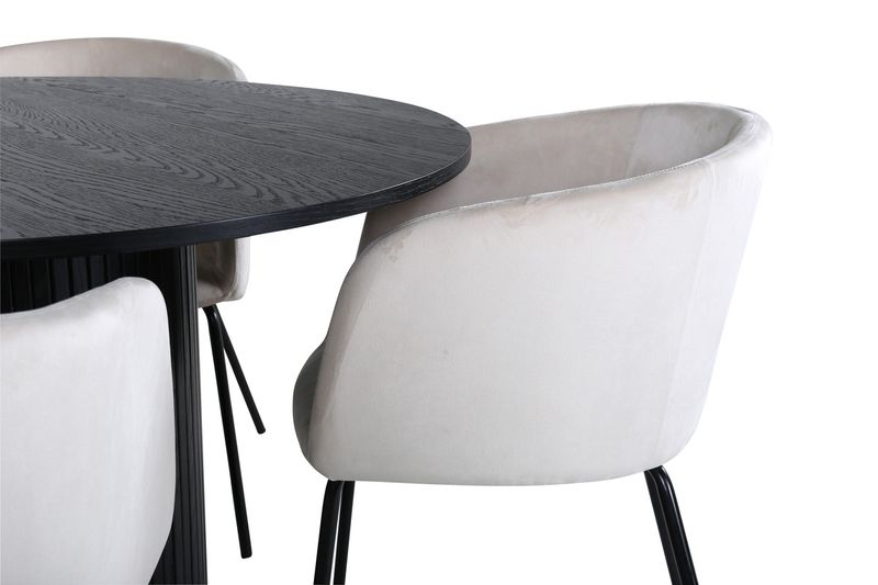 Venture Home Berit & Bianca 4 st Matstolar Beige + Runt Matbord ⌀110 Svart