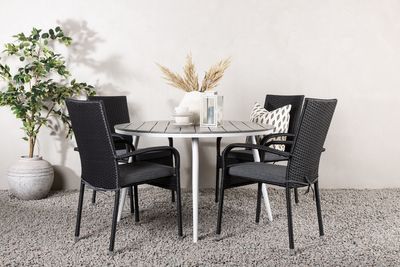 Venture Home Break & Anna Runt Matbord ⌀120 Grå + 4 st Matstolar Svart