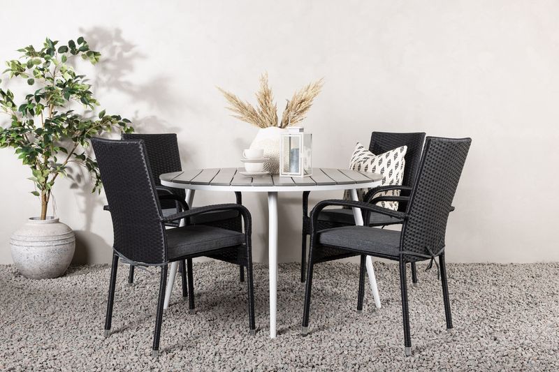 Venture Home Break & Anna Runt Matbord ⌀120 Grå + 4 st Matstolar Svart