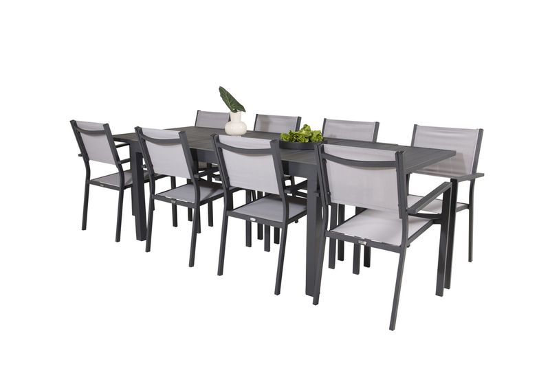 Venture Home Copacabana & Marbella 8 st Matstolar + Rektangulärt Matbord 160 x 100 Svart