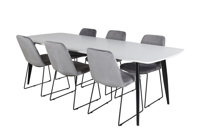 Venture Home Muce & Polar 6 st Matstolar Grå + Rektangulärt Matbord 240 x 100 Vit