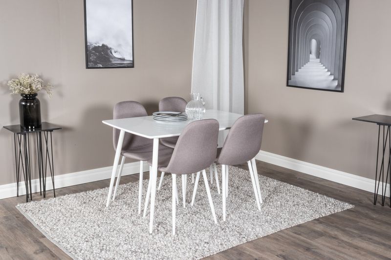 Venture Home Polar Rektangulärt Matbord 120 x 75 Vit + 6 st Matstolar Grå