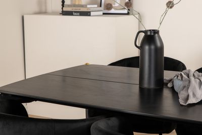 Venture Home Berit & Pelle 6 st Matstolar Svart + Rektangulärt Matbord 190 x 90 Svart