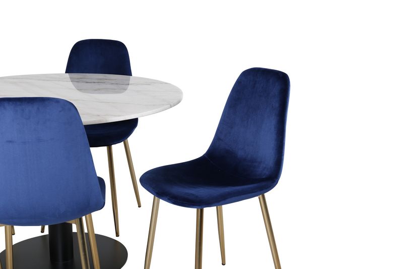 Venture Home Estelle & Polar Runt Matbord ⌀106 Vit + 6 st Matstolar Blå