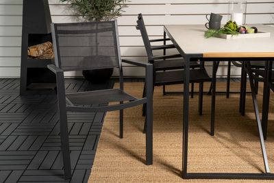 Venture Home Copacabana & Texas 6 st Matstolar Svart + Rektangulärt Matbord 200 x 100 Ljusgrå