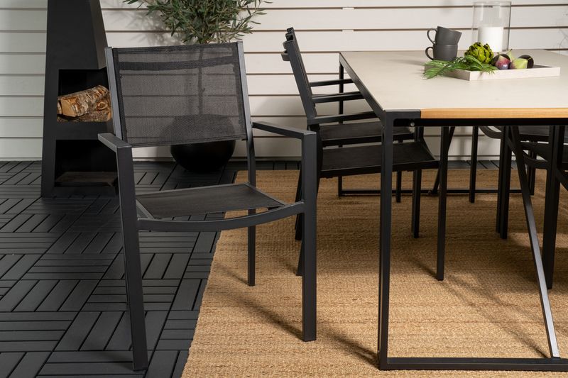 Venture Home Copacabana & Texas 6 st Matstolar Svart + Rektangulärt Matbord 200 x 100 Ljusgrå