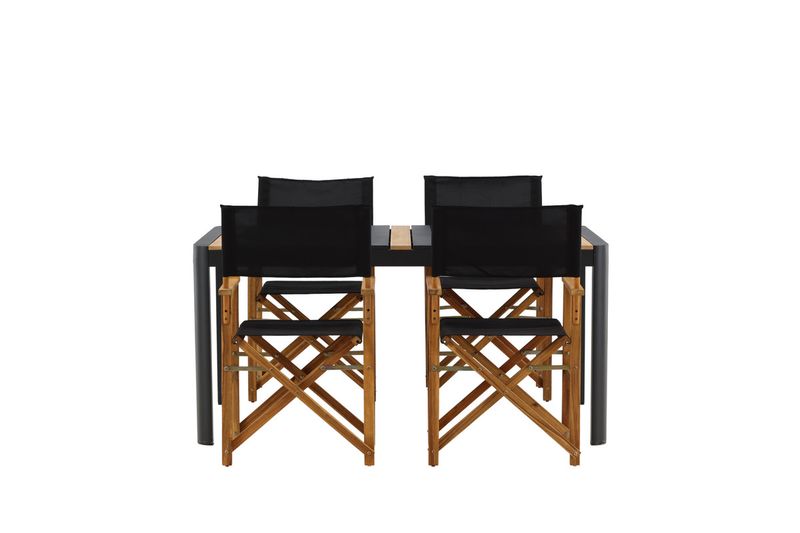 Venture Home Marion & Togo 4 st Matstolar Natur + Rektangulärt Matbord 150 x 90 Svart