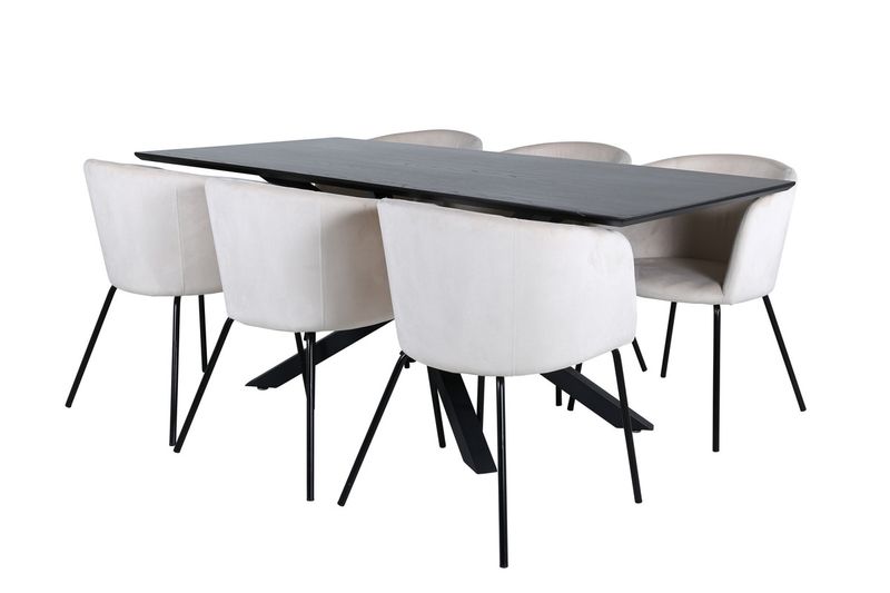Venture Home Berit & Piazza 6 st Matstolar Beige + Rektangulärt Matbord 180 x 90 Svart