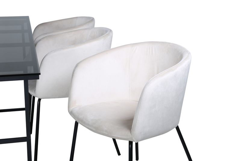 Venture Home Berit & Leif 6 st Matstolar Beige + Rektangulärt Matbord 200 x 90 Svart