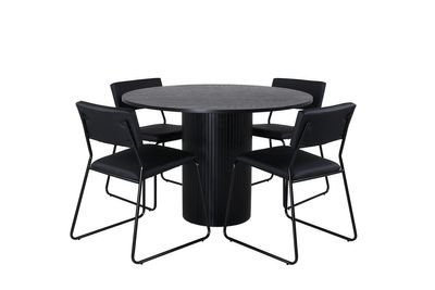 Venture Home Kenth & Bianca 4 st Matstolar Svart + Runt Matbord ⌀110 Svart