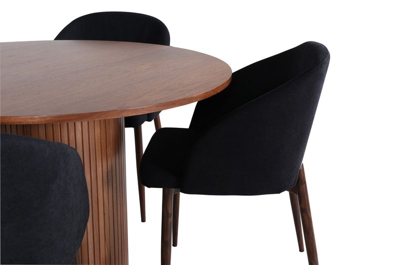 Venture Home Arch & Bianca 4 st Matstolar Svart + Runt Matbord ⌀110 Valnöt