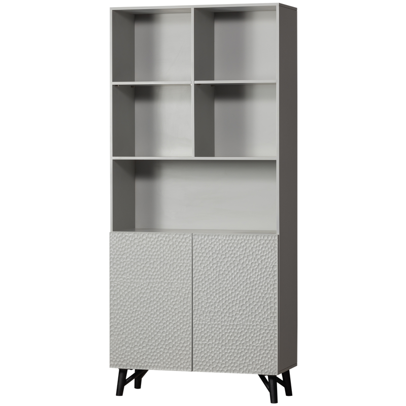 WOOOD Carved Organic 2-Dörrars Förvaringsskåp i Mangoträ Mistgrå