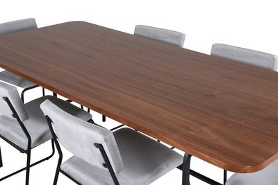 Venture Home Kenth & Uno 6 st Matstolar Grå + Rektangulärt Matbord 200 x 90 Natur