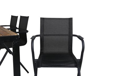 Venture Home Alina & Bois 6 st Matstolar Svart + Rektangulärt Matbord 205 x 90 Natur