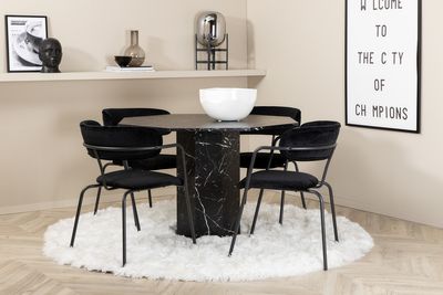 Venture Home Arrow & Marbs 4 st Matstolar Svart + Runt Matbord ⌀110 Svart