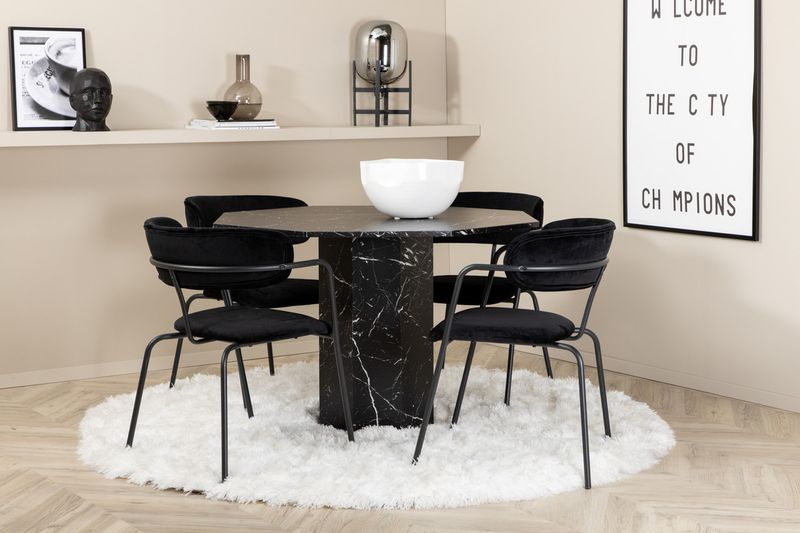 Venture Home Arrow & Marbs 4 st Matstolar Svart + Runt Matbord ⌀110 Svart