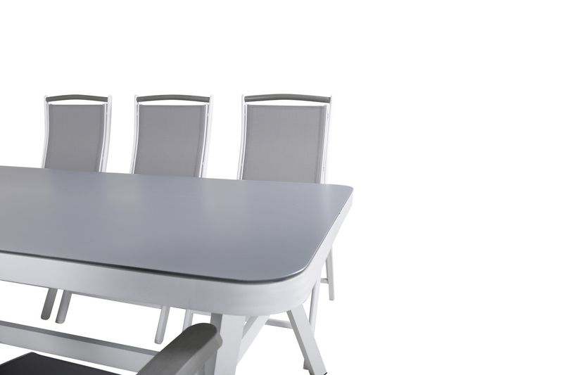 Venture Home Virya & Albany Rektangulärt Matbord 200 x 100 Vit + 6 st Positionsstolar Vit