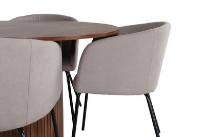 Venture Home Berit & Bianca 4 st Matstolar Beige + Runt Matbord ⌀110 Valnöt