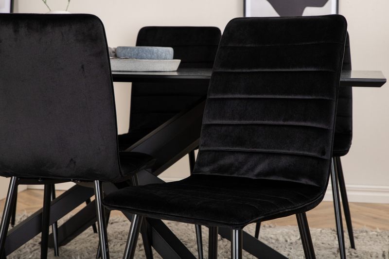 Venture Home Windu & Piazza 6 st Matstolar Svart + Rektangulärt Matbord 180 x 90 Svart