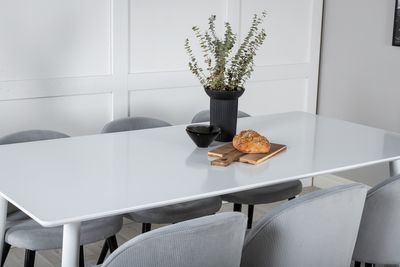 Venture Home Polar & Velvet Rektangulärt Matbord 180 x 90 Vit + 6 st Matstolar Ljusgrå