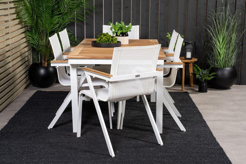 Venture Home Mexico & Panama Matstolar 6-pack Vit + Rektangulärt Matbord 160 x 90 Vit