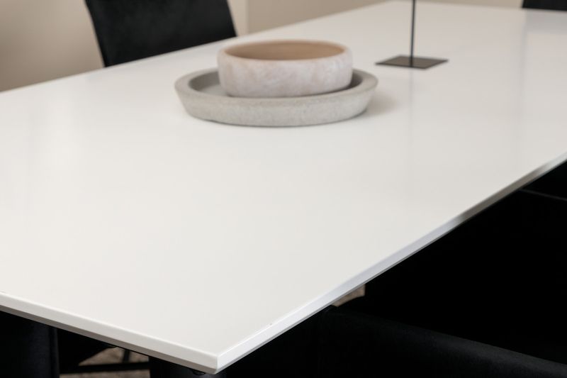 Venture Home Jimmy & Petra Rektangulärt Matbord 195 x 90 Vit + 6 st Matstolar Svart