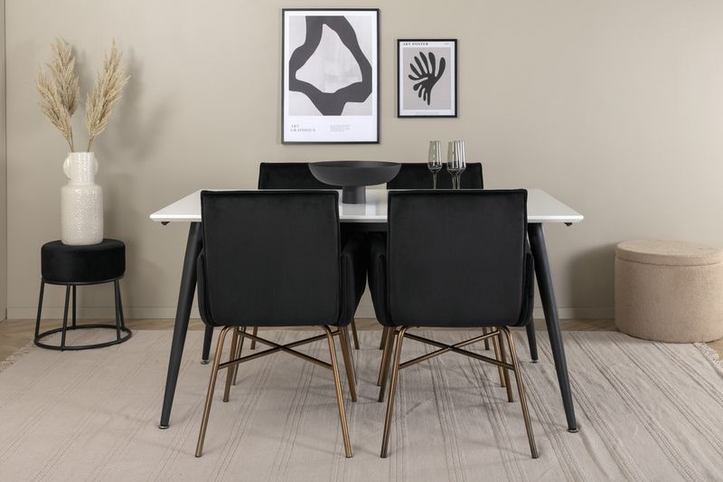 Venture Home Jimmy & Petra Rektangulärt Matbord 150 x 90 Vit + 4 st Matstolar Svart