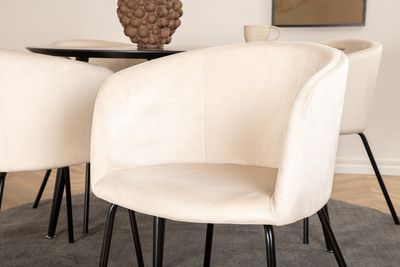 Venture Home Berit & Dipp 4 st Matstolar Beige + Runt Matbord ⌀115 Svart