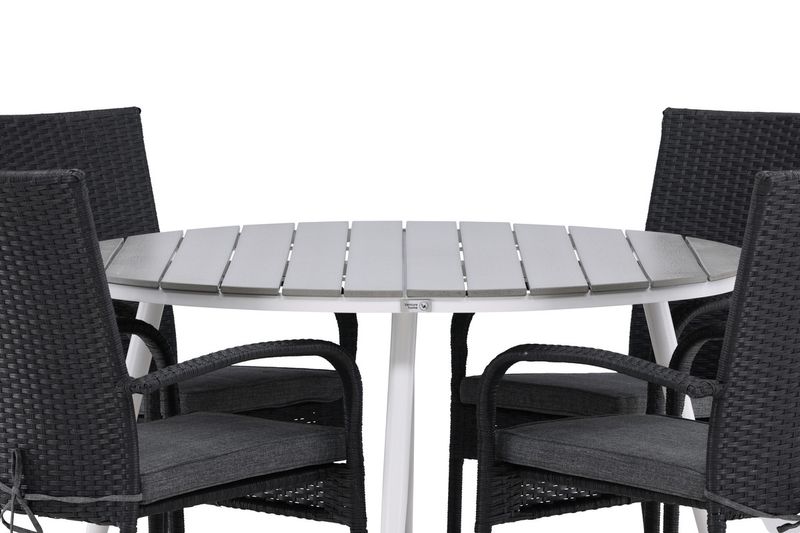 Venture Home Break & Anna Runt Matbord ⌀120 Grå + 4 st Matstolar Svart