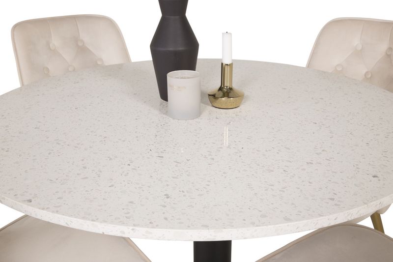 Venture Home Razzia & Velvet Deluxe Runt Matbord ⌀106 Vit + 4 st Matstolar Beige
