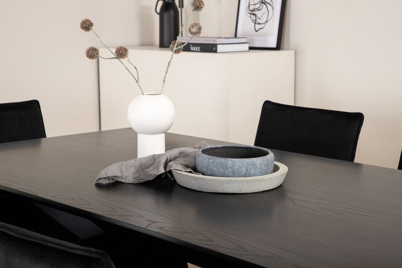 Venture Home Petra & Piazza 6 st Matstolar Svart + Rektangulärt Matbord 180 x 90 Svart