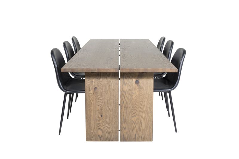 Venture Home Logger & Polar Rektangulärt Matbord 210 x 100 Natur + 6 st Matstolar Svart