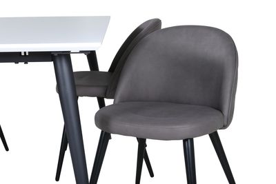 Venture Home Jimmy & Velvet Rektangulärt Matbord 150 x 90 Vit + 4 st Matstolar Grå