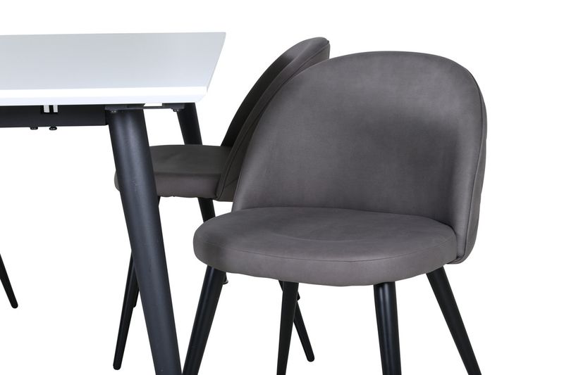 Venture Home Jimmy & Velvet Rektangulärt Matbord 150 x 90 Vit + 4 st Matstolar Grå
