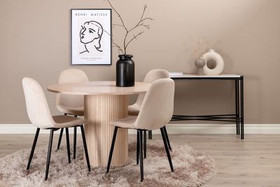 Venture Home Bianca & Polar Runt Matbord ⌀110 Vitputsad + 4 st Matstolar Beige