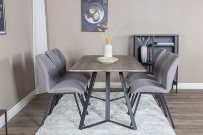 Venture Home Gemma & Marina 6 st Matstolar Grå + Rektangulärt Matbord 180 x 90 Natur