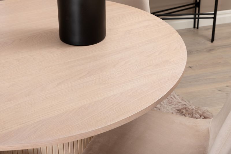 Venture Home Bianca & Polar Runt Matbord ⌀110 Vitputsad + 4 st Matstolar Beige