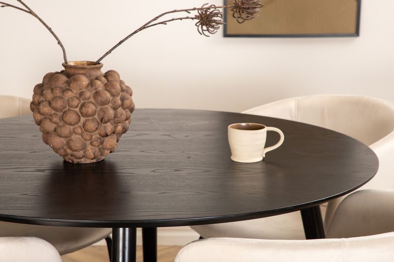 Venture Home Berit & Dipp 4 st Matstolar Beige + Runt Matbord ⌀115 Svart